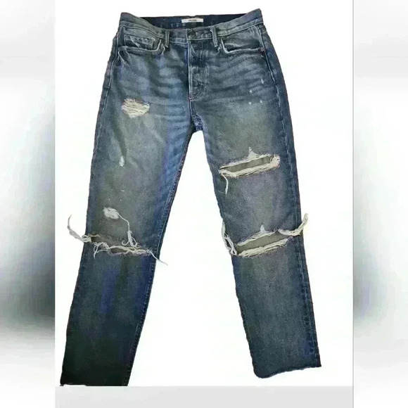GRLFRND Womens Medium Wash High Rise Distressed Designer Straight Crop Jean 28 - Picture 3 of 13